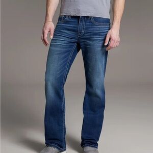 BKE Men's Dark Blue Bootcut Jeans